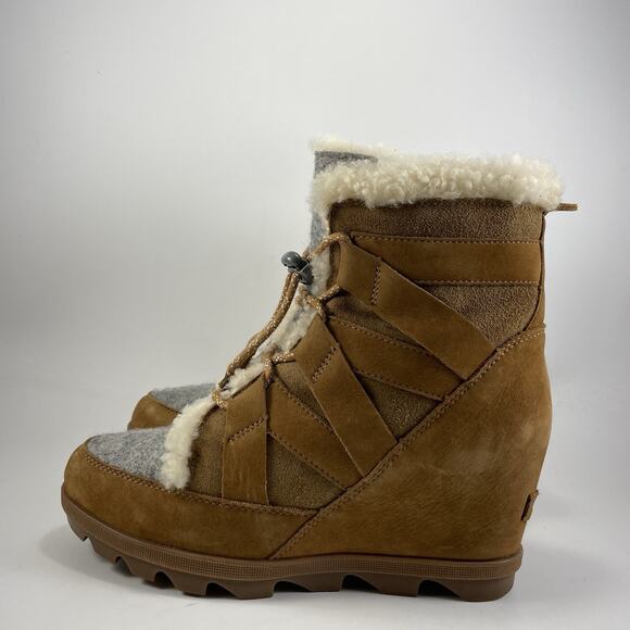 Sorel Joan of Arcric Wedge II Cozy Boots Womens Size 9 Tan Suede Lace Up Booties - Picture 3 of 11